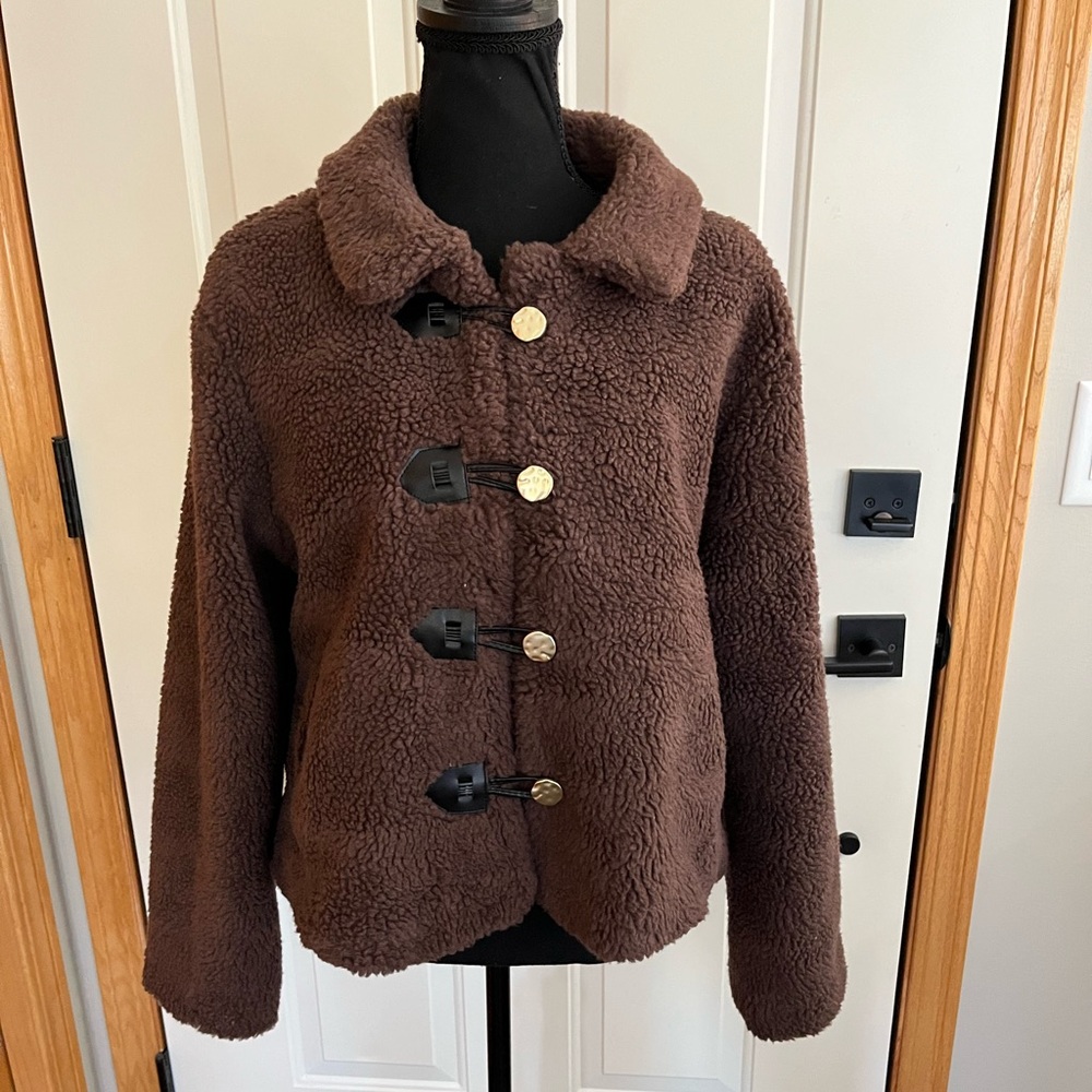 New women’s Vigoss chic fluffy dark brown collared Teddy jacket coat. Large